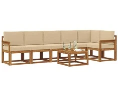 Lauko sofos komplektas su pagalve 7 pcs Natūralus ir bežinis