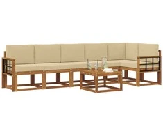 Lauko baldų komplektas Lauko sofos komplektas su pagalve 7 pcs Natūralus ir bežinis