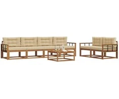 Lauko sofos komplektas su pagalve 7 pcs Natūralus ir bežinis