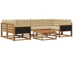Lauko sofos komplektas su pagalve 7 pcs Natūralus ir bežinis