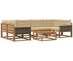 Lauko sofos komplektas su pagalve 7 pcs Natūralus ir bežinis