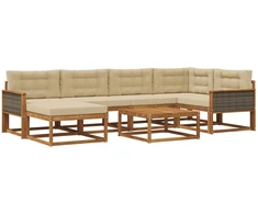Lauko sofos komplektas su pagalve 7 pcs Natūralus ir bežinis