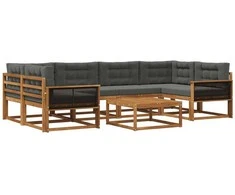 Lauko sofos komplektas su pagalve 7 pcs Natūralus ir antracitas