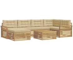 Lauko sofos komplektas su pagalve 7 pcs Balta ir kreminė
