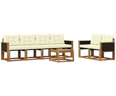 Lauko sofos komplektas su pagalve 7 pcs Natūralus ir grietinėlė