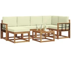 Lauko sofos komplektas su pagalve 7 pcs Natūralus ir grietinėlė