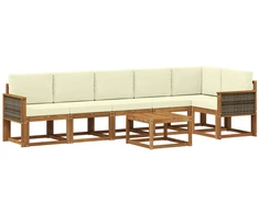 Lauko sofos komplektas su pagalve 7 pcs Natūralus ir grietinėlė