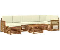 Lauko sofos komplektas su pagalve 7 pcs Natūralus ir grietinėlė