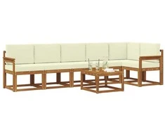 Lauko sofos komplektas su pagalve 7 pcs Natūralus ir grietinėlė