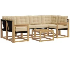 Lauko sofos komplektas su pagalve 7 pcs Balta ir kreminė