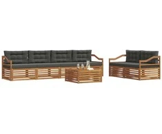 Lauko sofos komplektas su pagalve 7 pcs Natūralus ir antracitas