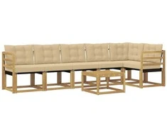 Lauko sofos komplektas su pagalve 7 pcs Balta ir kreminė