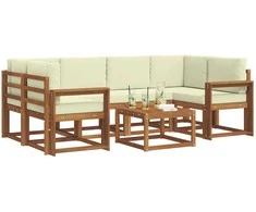 Lauko sofos komplektas su pagalve 7 pcs Natūralus ir grietinėlė
