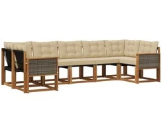 Lauko sofos komplektas su pagalve 7 pcs Natūralus ir bežinis