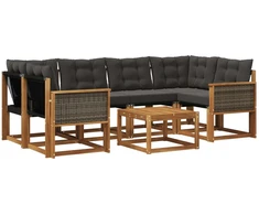 Lauko sofos komplektas su pagalve 7 pcs Natūrali ir juoda