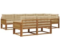 Lauko sofos komplektas su pagalve 7 pcs Natūralus ir bežinis