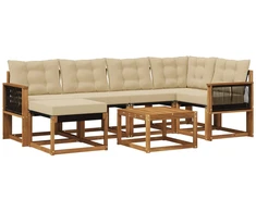 Lauko sofos komplektas su pagalve 7 pcs Natūralus ir bežinis