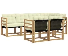 Lauko sofos komplektas su pagalve 7 pcs Balta ir kreminė