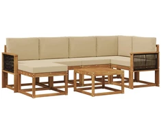 Lauko sofos komplektas su pagalve 7 pcs Natūralus ir bežinis