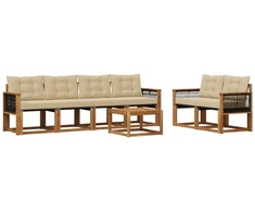Lauko sofos komplektas su pagalve 7 pcs Natūralus ir bežinis