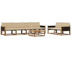 Lauko sofos komplektas su pagalve 7 pcs Natūralus ir bežinis