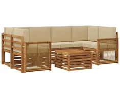Lauko sofos komplektas su pagalve 7 pcs Natūralus ir bežinis