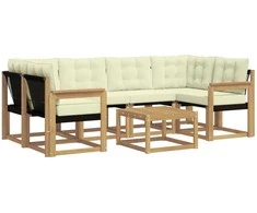 Lauko sofos komplektas su pagalve 7 pcs Balta ir kreminė