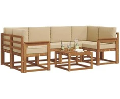 Lauko baldų komplektas Lauko sofos komplektas su pagalve 7 pcs Natūralus ir bežinis