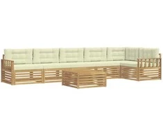 Lauko sofos komplektas su pagalve 7 pcs Balta ir kreminė