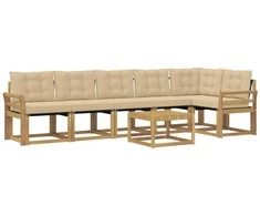 Lauko sofos komplektas su pagalve 7 pcs Balta ir kreminė