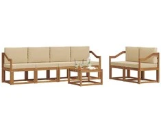 Lauko sofos komplektas su pagalve 7 pcs Natūralus ir bežinis