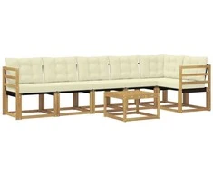 Lauko sofos komplektas su pagalve 7 pcs Balta ir kreminė