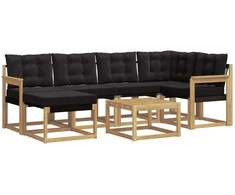 Lauko sofos komplektas su pagalve 7 pcs Balta ir juoda