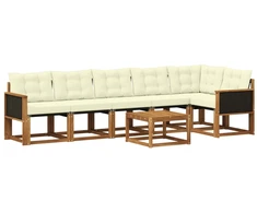 Lauko sofos komplektas su pagalve 7 pcs Natūralus ir grietinėlė