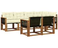 Lauko sofos komplektas su pagalve 7 pcs Natūralus ir grietinėlė