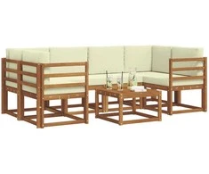Lauko sofos komplektas su pagalve 7 pcs Natūralus ir grietinėlė