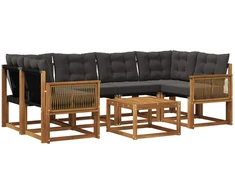 Lauko sofos komplektas su pagalve 7 pcs Natūrali ir juoda