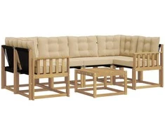 Lauko sofos komplektas su pagalve 7 pcs Balta ir kreminė