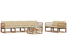 Lauko sofos komplektas su pagalve 7 pcs Natūralus ir bežinis