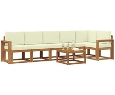 Lauko baldų komplektas Lauko sofos komplektas su pagalve 7 pcs Natūralus ir grietinėlė