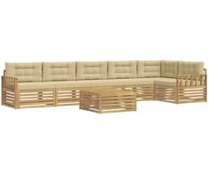 Lauko sofos komplektas su pagalve 7 pcs Balta ir kreminė