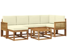 Lauko sofos komplektas su pagalve 7 pcs Natūralus ir grietinėlė