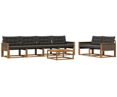 Lauko sofos komplektas su pagalve 7 pcs Natūrali ir juoda