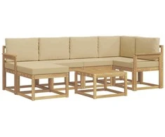 Lauko sofos komplektas su pagalve 7 pcs Balta ir kreminė