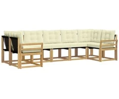 Lauko sofos komplektas su pagalve 7 pcs Balta ir kreminė