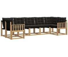 Lauko sofos komplektas su pagalve 7 pcs Balta ir juoda