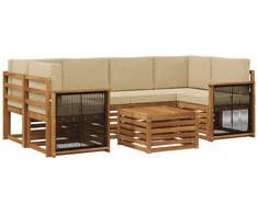 Lauko sofos komplektas su pagalve 7 pcs Natūralus ir bežinis