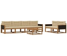 Lauko sofos komplektas su pagalve 7 pcs Natūralus ir bežinis