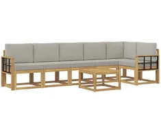 Lauko sofos komplektas su pagalve 7 pcs Balta ir šviesiai pilka