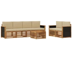 Lauko sofos komplektas su pagalve 7 pcs Natūralus ir bežinis